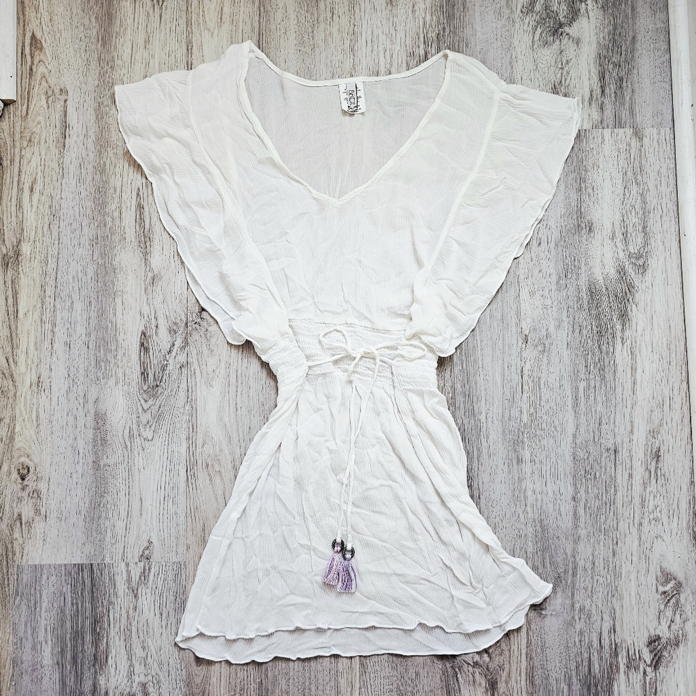 BECCA Cinched Tassel Tunic Swim Cover Up XS